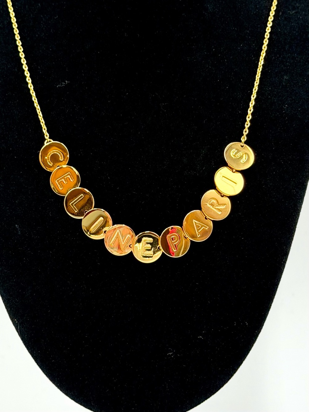 💛Celine Gold Letter Disc CELINEPARIS Adjustable 15”-17 1/2” Necklace w/COA💛